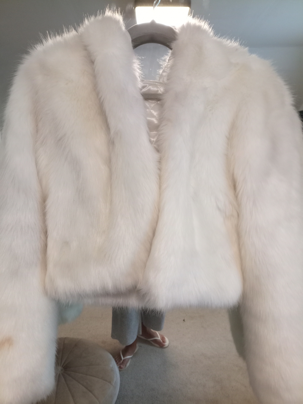 Women's White Faux Fur Cropped Coat